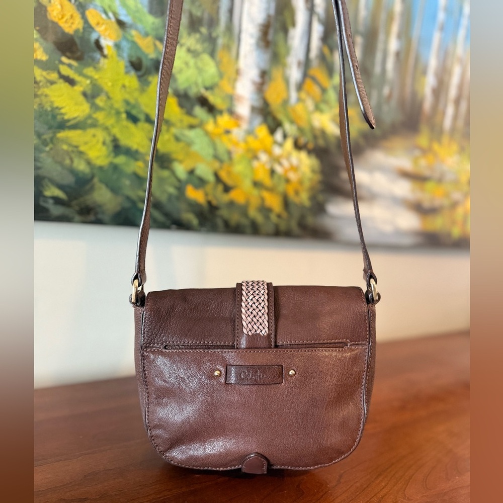 ✨ Cole Haan Supple Brown Leather Crossbody Flap Bag w/ Woven Strap Detailing ✨ - Picture 7 of 13